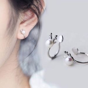 Sterling Silver Beautiful Cute Holiday Christmas Reindeer Deer Pearl Ear Cuffs